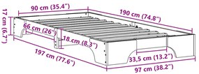 Ágykeret Természetes Tömör fenyőfa 90 x 190 cm Ergonomikus