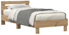 LED világítással ellátott ágykeret, Kézműves tölgy 75x190 cm, Mérnöki fa