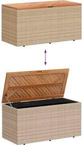vidaXL bézs polyrattan és akácfa kerti tárolóláda 110 x 50 x 54 cm