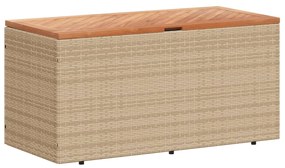 bézs polyrattan és akácfa kerti tárolóláda 110 x 50 x 54 cm