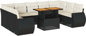 vidaXL 10 részes fekete polyrattan kerti ülőgarnitúra párnákkal