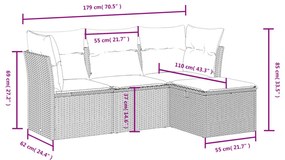 4 részes fekete polyrattan kerti ülőgarnitúra párnákkal