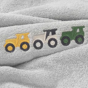 Goldea gyermek frottír törölköző - színes traktorok szürkén 30 x 50 cm
