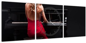 Egy zongorán játszó nő képe (órával) (90x30 cm)
