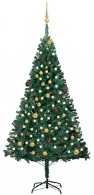 Zöld PVC műkarácsonyfa LED-fényekkel és gömbszettel 210 cm