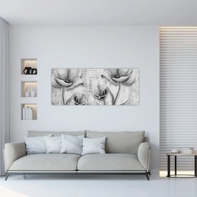 Kép - Fekete-fehér virágok a háttérben (120x50 cm)