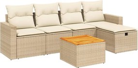 vidaXL 6 részes bézs polyrattan kerti ülőgarnitúra párnával