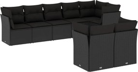 vidaXL 8 részes fekete polyrattan kerti ülőgarnitúra párnákkal