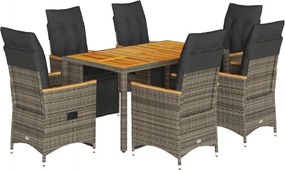 vidaXL 7 részes szürke polyrattan kerti bisztrógarnitúra párnákkal