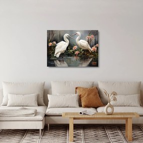 Üveg kép - Fehér darvak (70x50 cm)