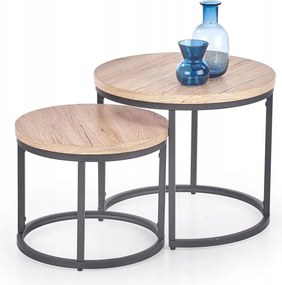 2 db-os nappali asztal szett kerek fekete acél