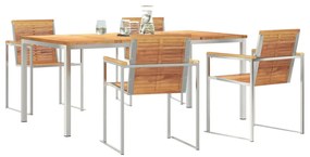 5 részes kerti étkező szett tömör tikfából, kültéri étkezőasztal 180x90x75 cm tömör tikfafából