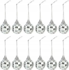 Karácsonyi Díszek Gömbök Tükör 3 CM 12 Db-os Ezüst Golyó Szett