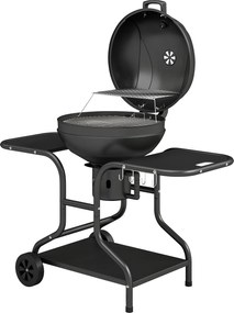 Outsunny faszenes kotyogós grill oldalasztalokkal, fedélhőmérővel és kerekekkel — 129 x 63,5 x 106,5 cm | Aosom