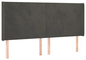 sötétszürke bársony LED-es fejtámla 203x16x118/128 cm