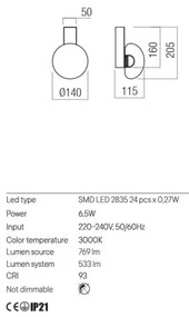 Redo 01-3240 - SINCLAIR LED fali lámpa 6,5W, 230V, CRI 93, IP21, fekete