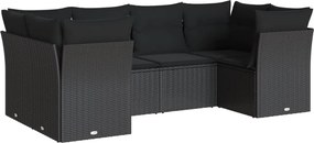 vidaXL 6 részes fekete polyrattan kerti ülőgarnitúra párnákkal