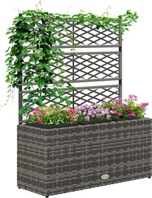 Outsunny Virágtartó Függőlegesen Mászó Növényekhez, Magaságyás 3 Belső Cseréppel, Acél és PE Rattan Szerkezet, 84x30x107 cm, Szürke | Aosom
