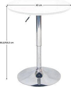 Bárasztal, magasság állítással, króm/fehér, átmérő 60 cm, BRANY 2 NEW