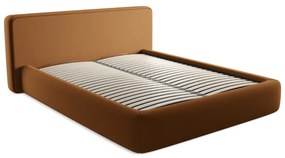 Terrakotta színű kárpitozott ágyneműtartós franciaágy ágyráccsal 160x200 cm Kiana – Makamii