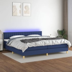 kék szövet rugós és LED-es ágy matraccal 200 x 200 cm