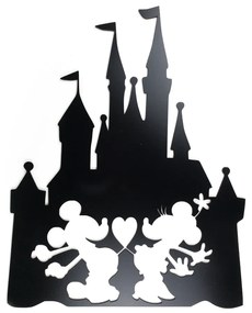 Vidám Fal |  Fából készült fekete fali dekoráció Szerelmes Mickey és Minnie a kastélyban
