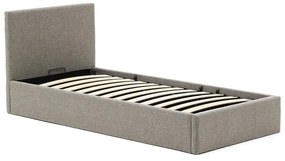 Szürke kárpitozott ágyneműtartós egyszemélyes ágy ágyráccsal 90x200 cm Nahiri – Kave Home