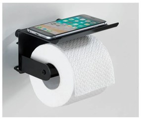 Classic Plus fekete fali wc-papírtartó telefontartóval - Wenko