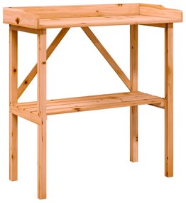 barna tömör fenyőfa növénytartó asztal polccal 78x38x82,5 cm