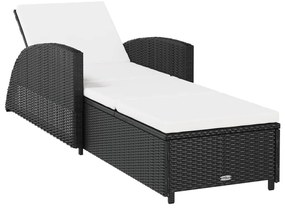 Fekete polyrattan napozóágy krémfehér párnával