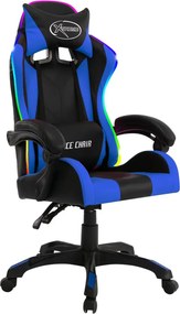 vidaXL kék és fekete műbőr versenyszék RGB LED-világítással