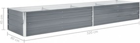 szürke horganyzott acél kerti magaságyás 320 x 80 x 45 cm