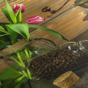 Tulipánok, daráló és kávé képe (120x50 cm)