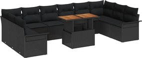 vidaXL Kerti Kanapé Szett tárolóval 11 pcs Fekete Poli rattan
