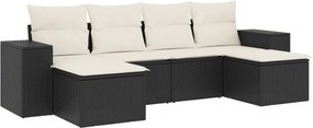 vidaXL 6 részes fekete polyrattan kerti ülőgarnitúra párnákkal