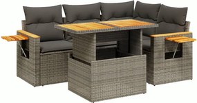 vidaXL 5 részes szürke polyrattan kerti ülőgarnitúra párnákkal