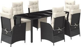 vidaXL 7 részes fekete polyrattan kerti étkezőgarnitúra párnával