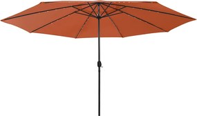 vidaXL terrakotta kültéri napernyő LED-fényekkel és fémrúddal 400 cm
