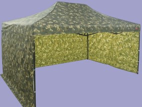 Gyorsan összecsukható sátor 3x4,5m - alumínium, 3 oldalfal, Terepszínű