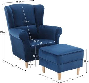 Füles fotel puffal, szövet kék, ASTRID