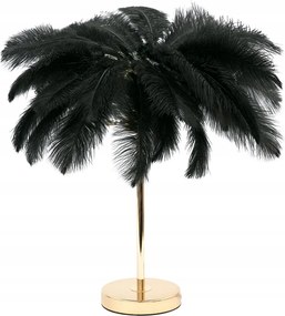 Asztali Lámpa Toll 60cm Arany Fekete Fém Álló Tollbúra Glamour