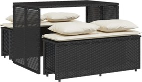 vidaXL 3 részes fekete polyrattan kerti étkezőgarnitúra párnákkal