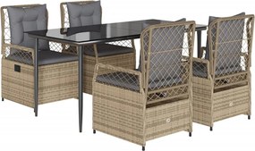 vidaXL 5 részes bézs polyrattan kerti étkezőgarnitúra párnákkal