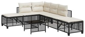 3 részes fekete polyrattan kerti sarokkanapé garnitúra párnával