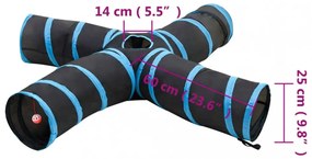 fekete és kék 4 irányú poliészter macskaalagút 25 cm