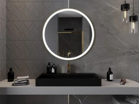 Mexen Esso kerek LED háttérvilágítású fürdőszobai tükör 90cm 6000K páramentes fűtőbetét arany keret 9825-090-090-611-50