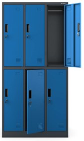Fémöltözőszekrény – IGOR 6 ajtós szekrény, 900 x 1850 x 450 mm, antracit-kék