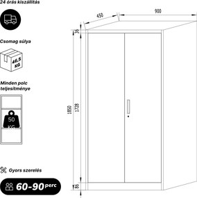 Többfunkciós fém szekrény, antracit / dió, 900x1850x450 mm: DAWID Eco Design