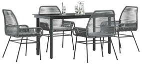vidaXL 5 részes szürke polyrattan üveg kerti étkezőgarnitúra párnával