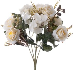 Rózsás hortenzia selyemvirág csokor, 30cm magas - Fehér